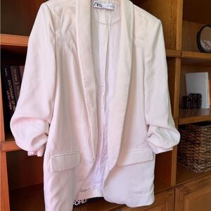 Zara Women's Open Front Blazer Ruched Sleeve Jacket